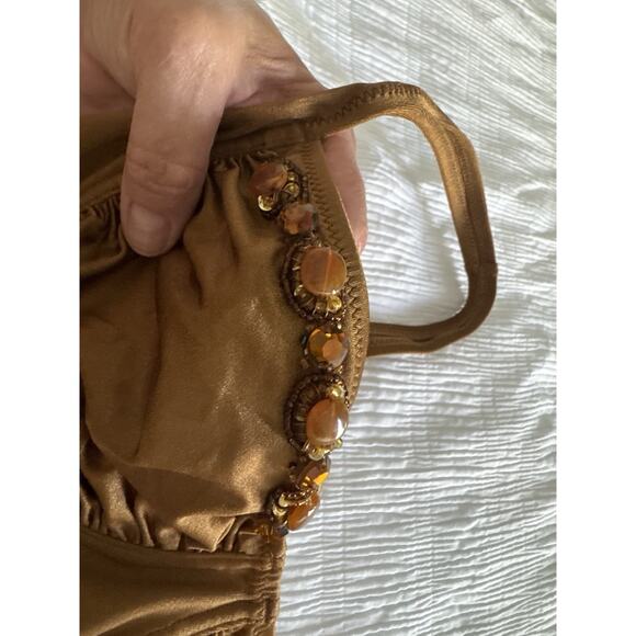 DKNY Brown Bikini Embellished Full Coverage Old Money Resort Beach Pool Size 10 - Picture 7 of 8